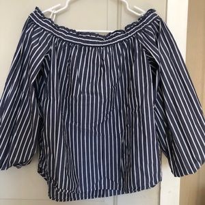 J. Crew off shoulder navy striped top